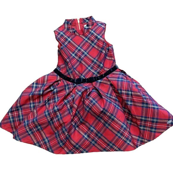 American Girl Red Plaid Metallic Black Velvet Belt Size 6 Girls Holiday Dress - Picture 2 of 14